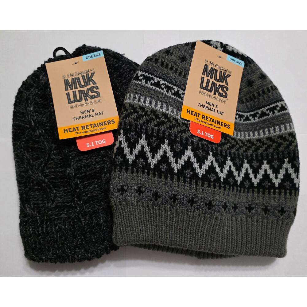 MUK LUKS Men's Thermal Hat 2-Piece Bundle New With Tags